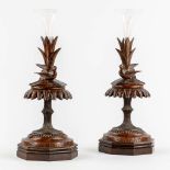 Two bases for Trumpet Vases, Schwartzwald or Black Forest. Circa 1880. (L:14,5 x W:14,5 x H:40 cm)