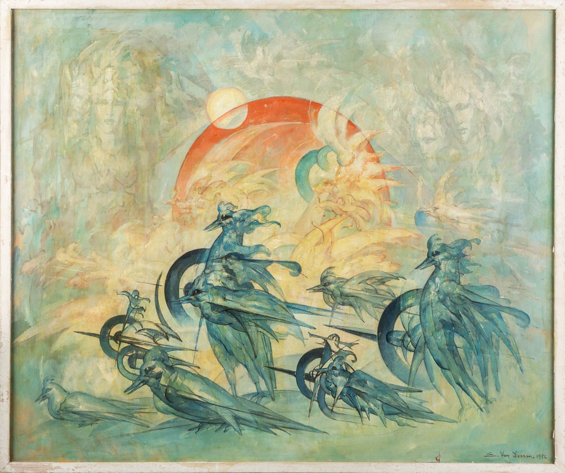 Edmond VAN DOOREN (1896-1965) 'Futuristic composition' oil on canvas. 1956. (W:120 x H:100 cm) - Image 3 of 11