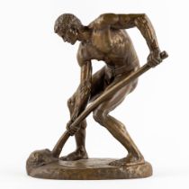 Alfred BOUCHER (1850-1934) 'The Digger' gepatineerd brons. (L:20 x W:32 x H:41 cm)