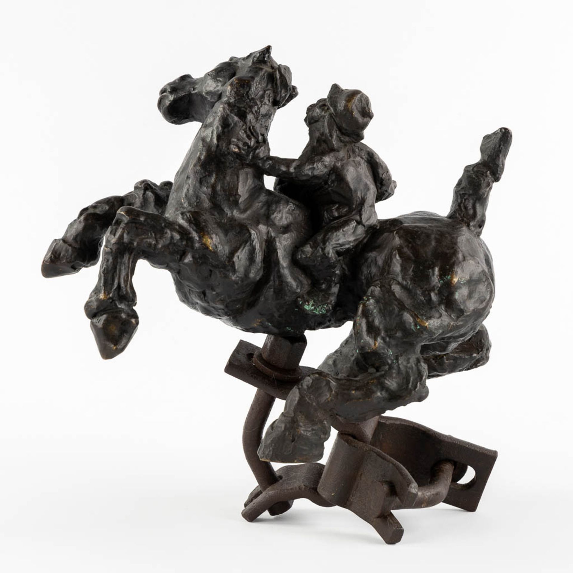 P. LAMBERT (XX) 'Riding a horse' patinated bronze, Ducros Foundry Mark. (L:15 x W:27 x H:28 cm) - Image 5 of 11