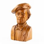 Buste of Richard Wagner, sculptured teak. Signed Dante, 1997. (L:19 x W:24 x H:41,5 cm)