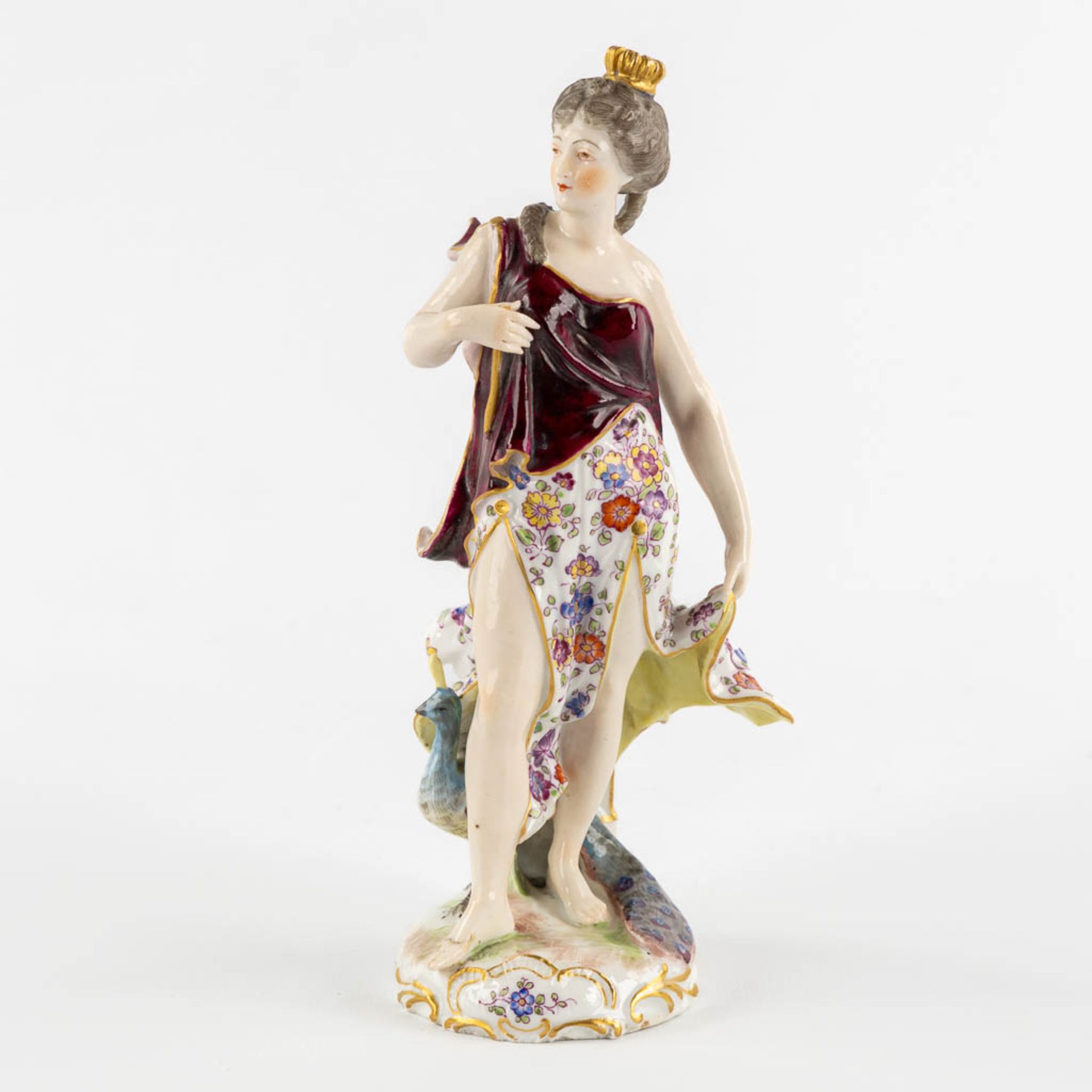 Eugène Claus, Lady with a peacock 'Orgeuil - Pride', polychrome porcelain. 19th C. (L:9 x W:8,5 x H: - Bild 3 aus 12