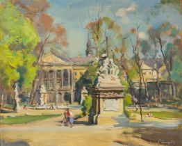 Leo PRINGELS (1901-1992) 'Walk in the park' oil on board. (W:50,5 x H:41 cm)