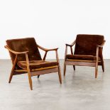 A pair of mid-century relax armchairs, teak. Scandinavia, 20th C. (L:83 x W:65 x H:70 cm)