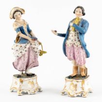 Circle of JACOB-PETIT (1796-1868) 'A Noble pair' polychrome porcelain. (L:10 x W:12 x H:30 cm)