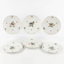 Herend, six plates with a hand-painted bird decor, polychrome porcelain. (D:25 cm)