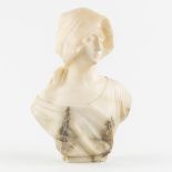 Guglielmo PUGI (c.1850-1915) 'Bust of a Lady' sculptured alabaster. (L:14 x W:23 x H:33 cm)