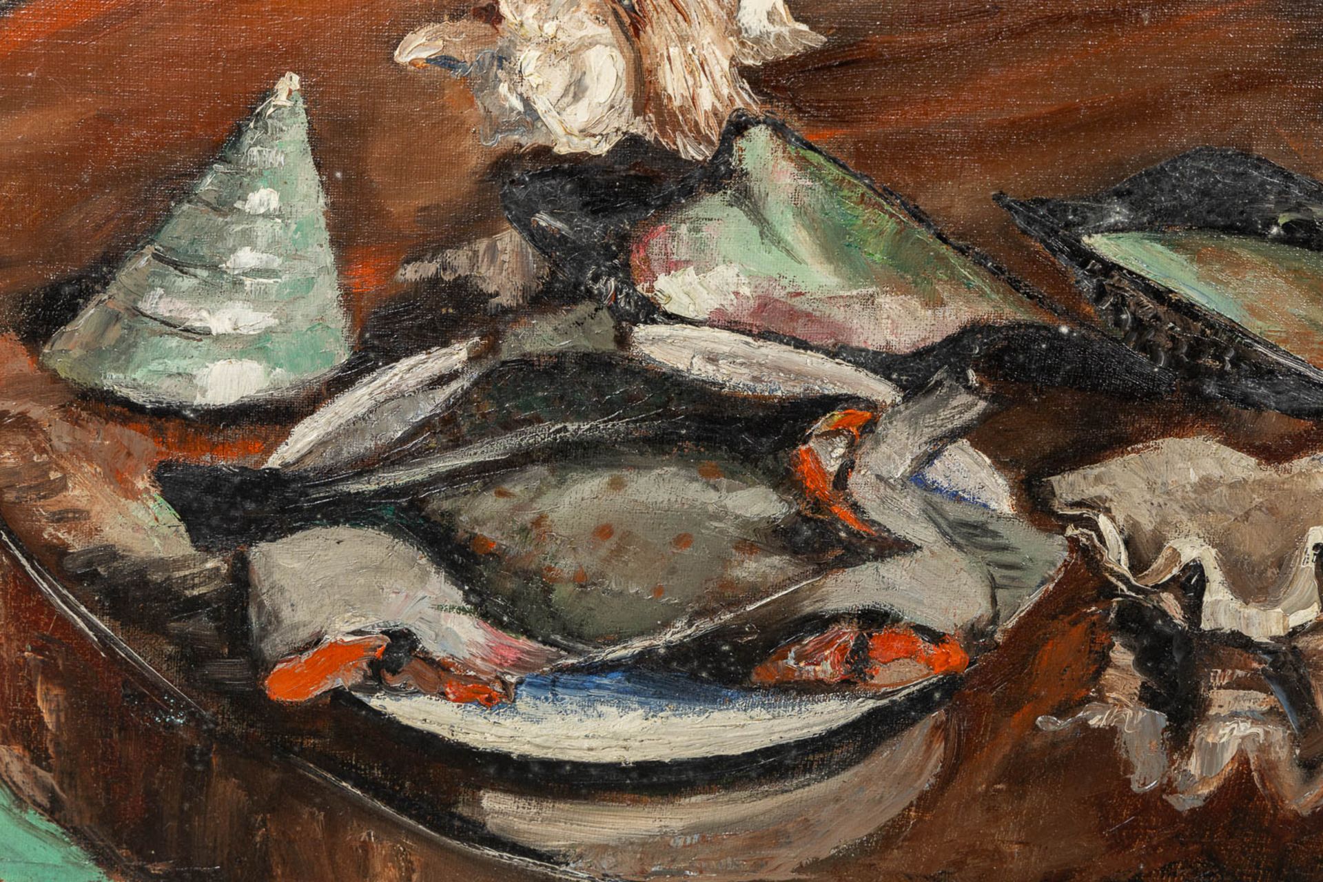 Henri KERELS (1896-1956) 'Still life with Mussles and Flatfish' oil on canvas. (W:60 x H:50 cm) - Image 4 of 6
