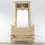 A hall bench with mirror, Empire style. Italy, circa 1920. (L:67 x W:188 x H:324 cm)