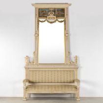 A hall bench with mirror, Empire style. Italy, circa 1920. (L:67 x W:188 x H:324 cm)