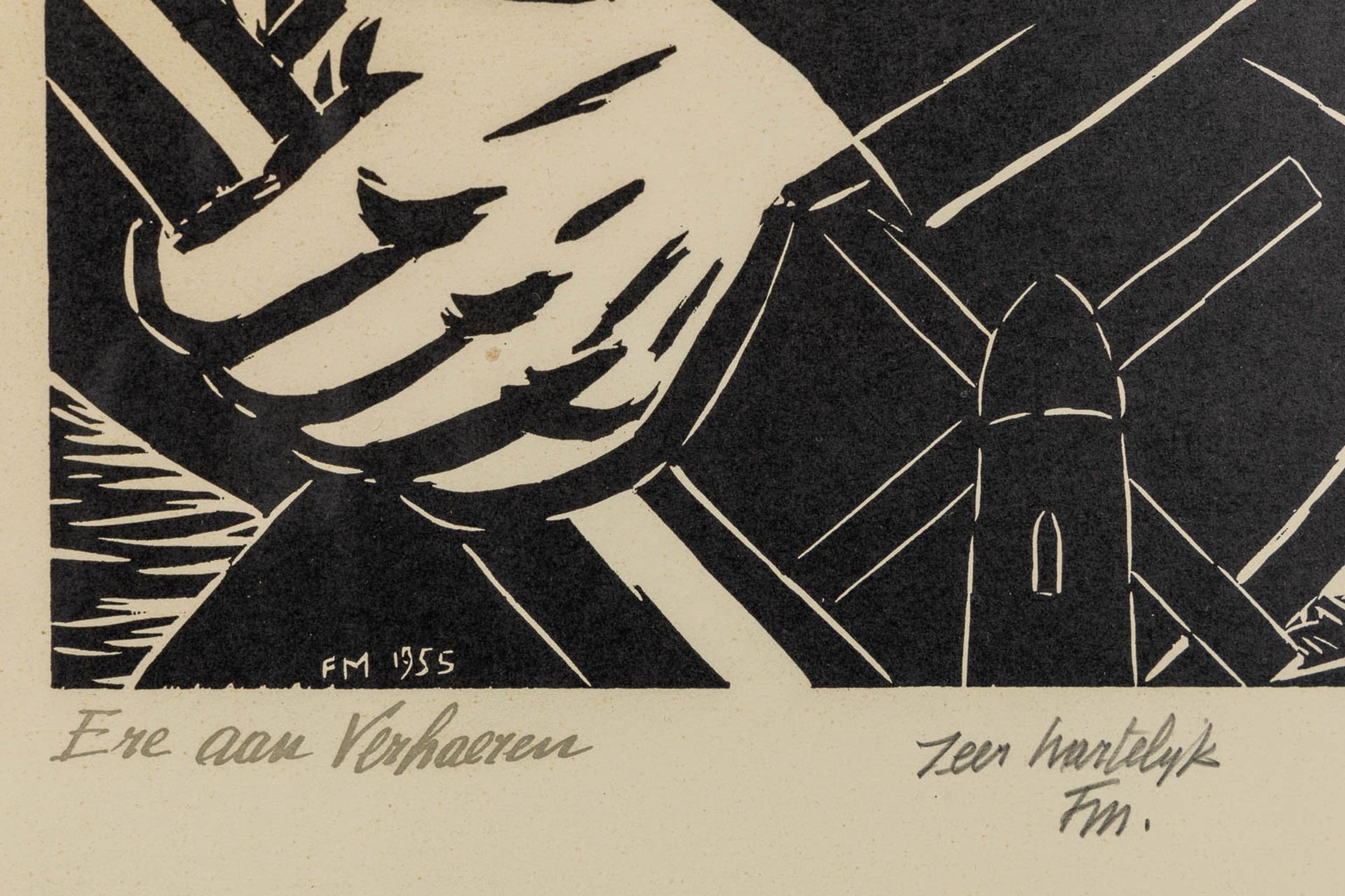 Frans MASEREEL (1889-1972) 'Ere Aan Verhaeren' een houtsnede. 1955. (W:32 x H:45 cm) - Image 5 of 8