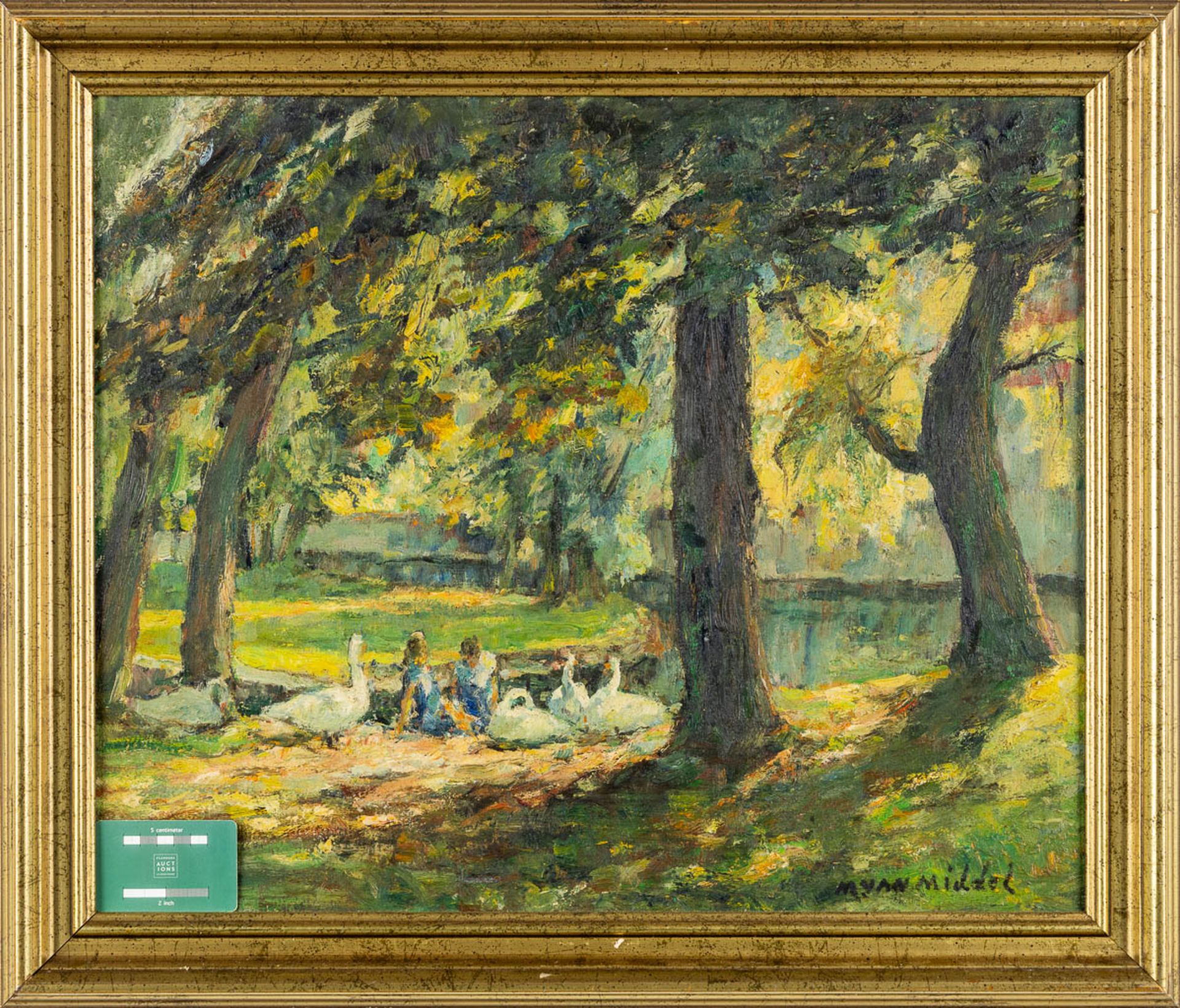 Maurice VAN MIDDEL (1886-1952) 'Swans in the park' oil on canvas. (W:60 x H:50 cm) - Bild 2 aus 6