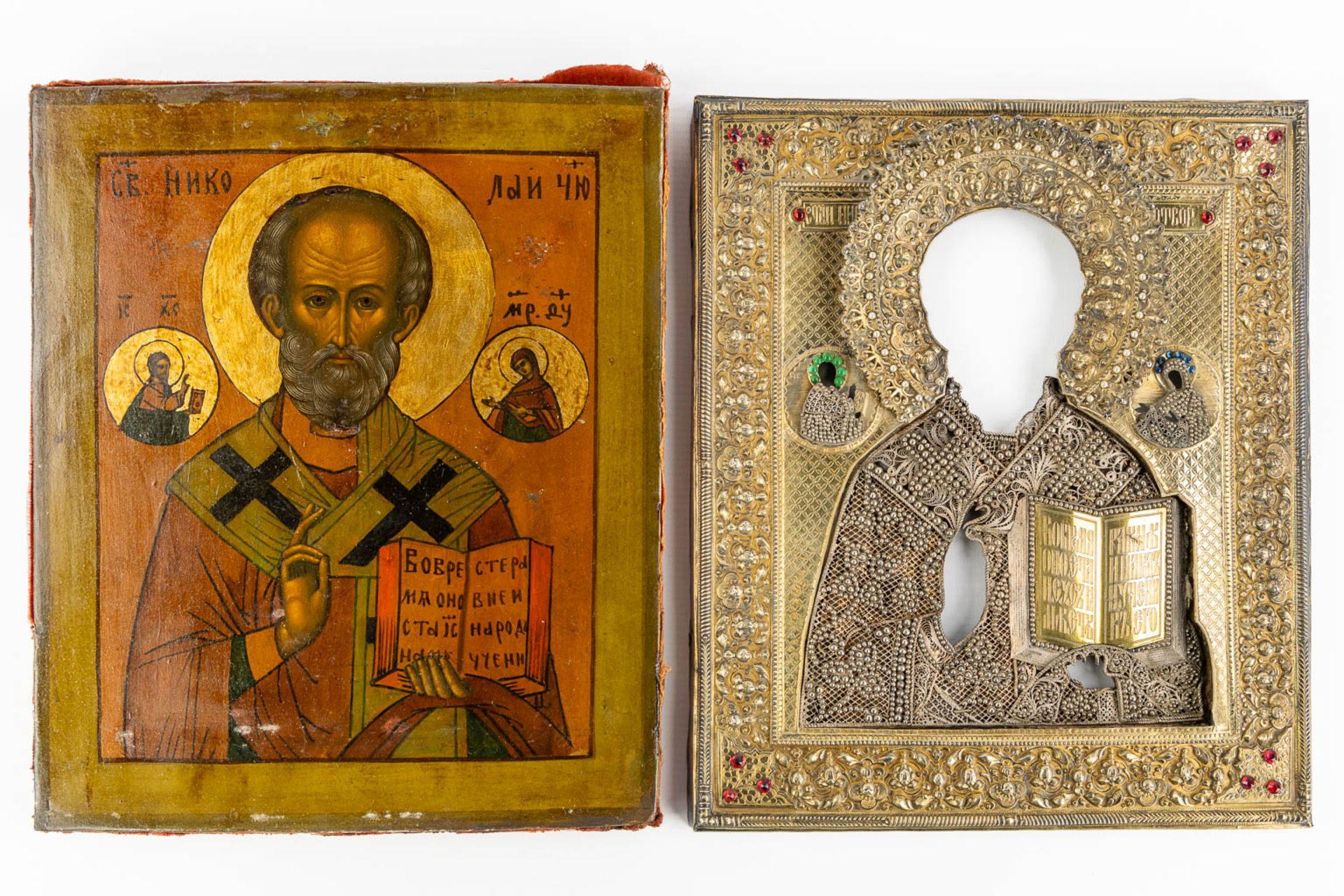 A Russian Icon, 'Nicholas of Myra', vermeil and tempera on panel. Mark of Yakov Mishukov, Moscow 19t - Image 2 of 9