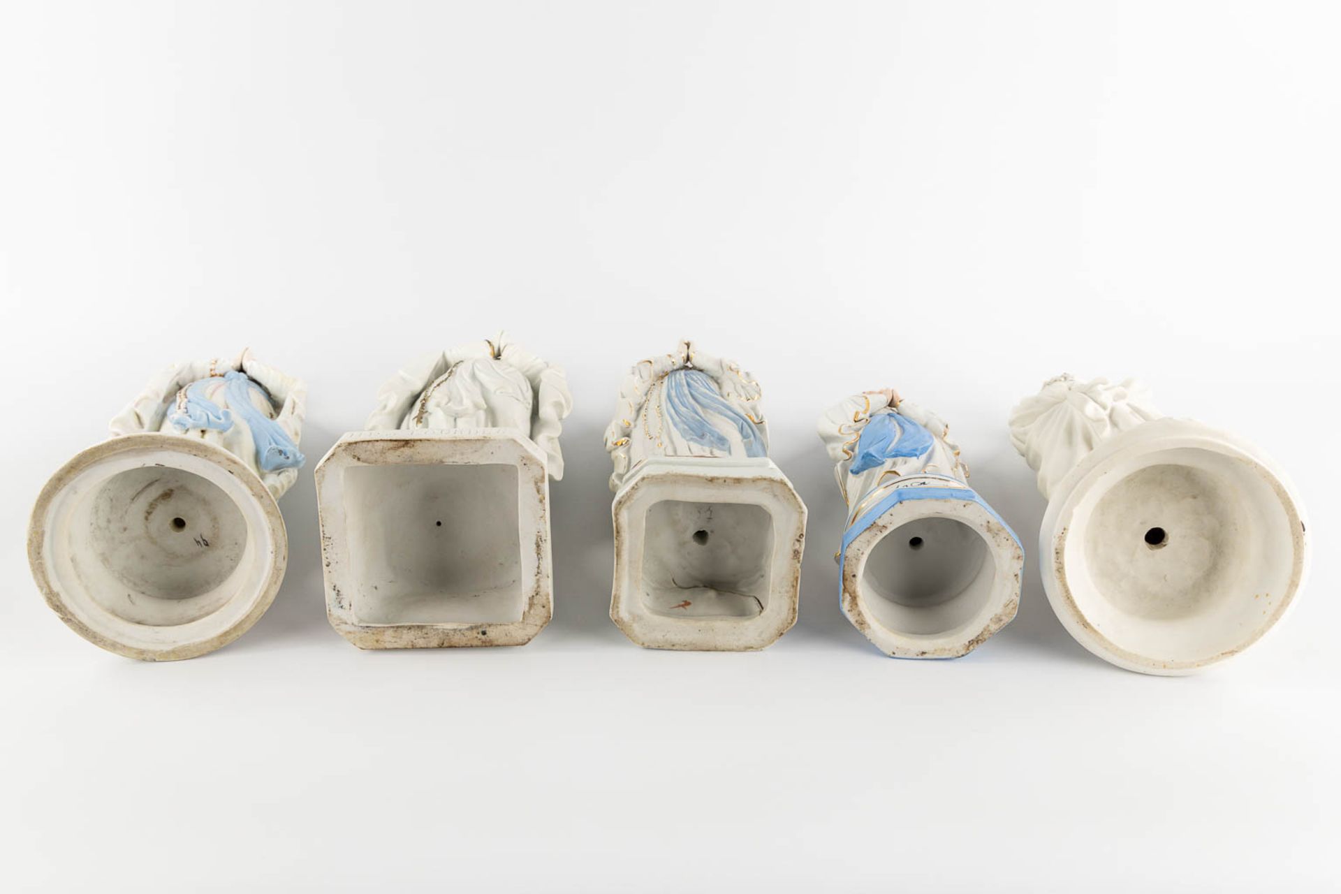 Nine bisque porcelain figurines of Saints, Madonna's. 20th C. (H:48 cm) - Image 5 of 9