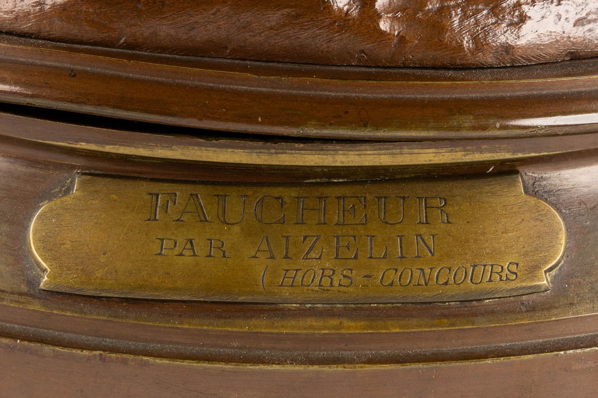 Eugène Antoine AIZELIN (1821-1902) 'Faucheur' patinated bronze. (L:28 x W:38 x H:70 cm) - Image 11 of 13
