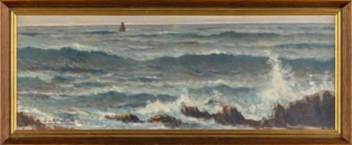 Leon HELLENBRANDT (XX) 'Marine' oil on canvas. (W:95 x H:35 cm)