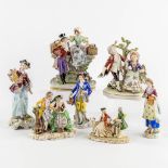 Seven pieces of polychrome Saxony porcelain, Germany and Italy. 20th C. (H:19,5 cm)