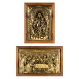 Two repousse copper panels, images of 'Madonna with child' and 'The Last Supper'. (W:63 x H:40 cm)