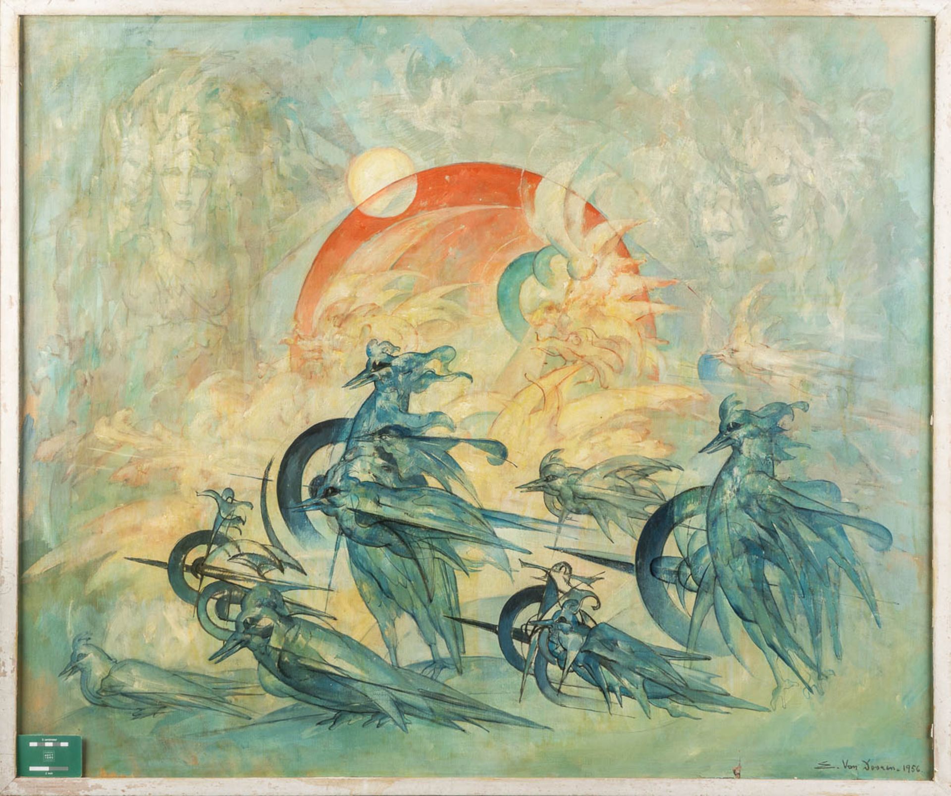 Edmond VAN DOOREN (1896-1965) 'Futuristic composition' oil on canvas. 1956. (W:120 x H:100 cm) - Image 2 of 11