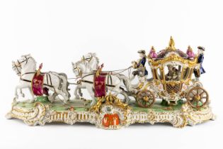 Unterweissbach, a large horse drawn carriage, polychrome porcelain. (L:31 x W:78 x H:32 cm)