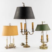 Three table lamps 'Lampe Bouillotte'. Silver-plated metal and polished metal. (H:82 x D:38 cm)