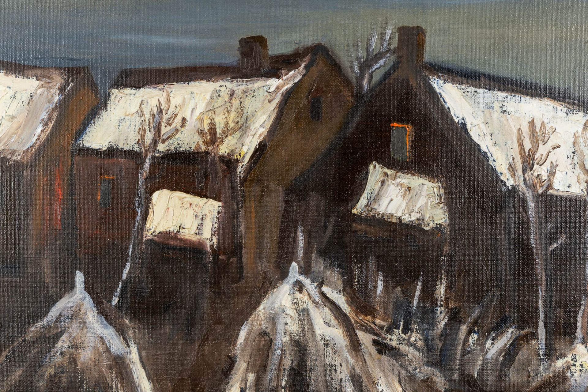 Gaby DE PAUW (1924-2000) 'Snowy village' oil on canvas. (W:70 x H:60 cm) - Image 4 of 6