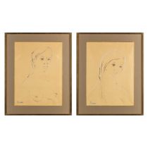 Herman MINNER (1924-1981) 'Two drawings of ladies', ink and watercolour on paper. (W:67 x H:83 cm)