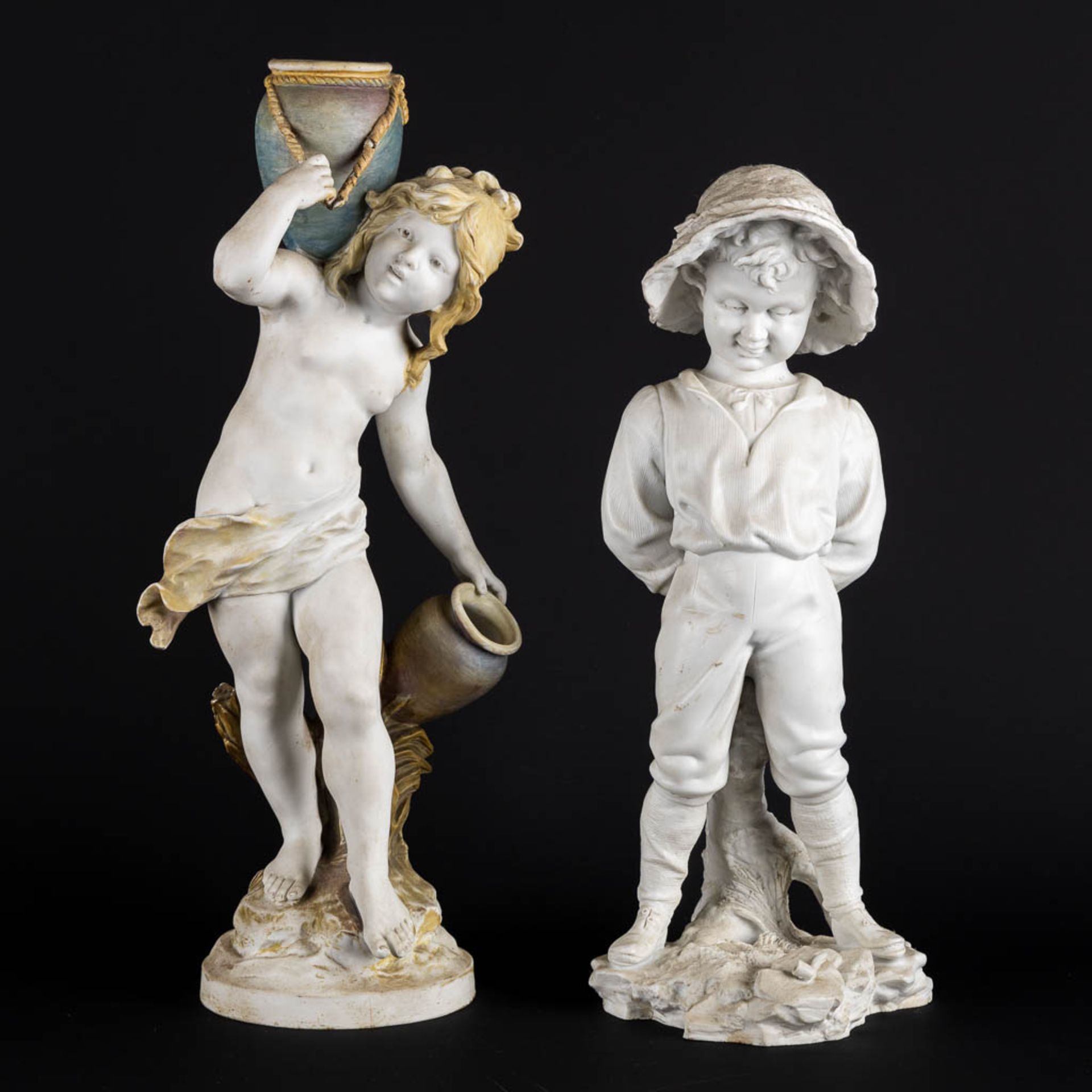 Auguste MOREAU (1834-1917) 'Two figurines' porcelain, Sèvres marks. (H:43 cm) - Image 3 of 15