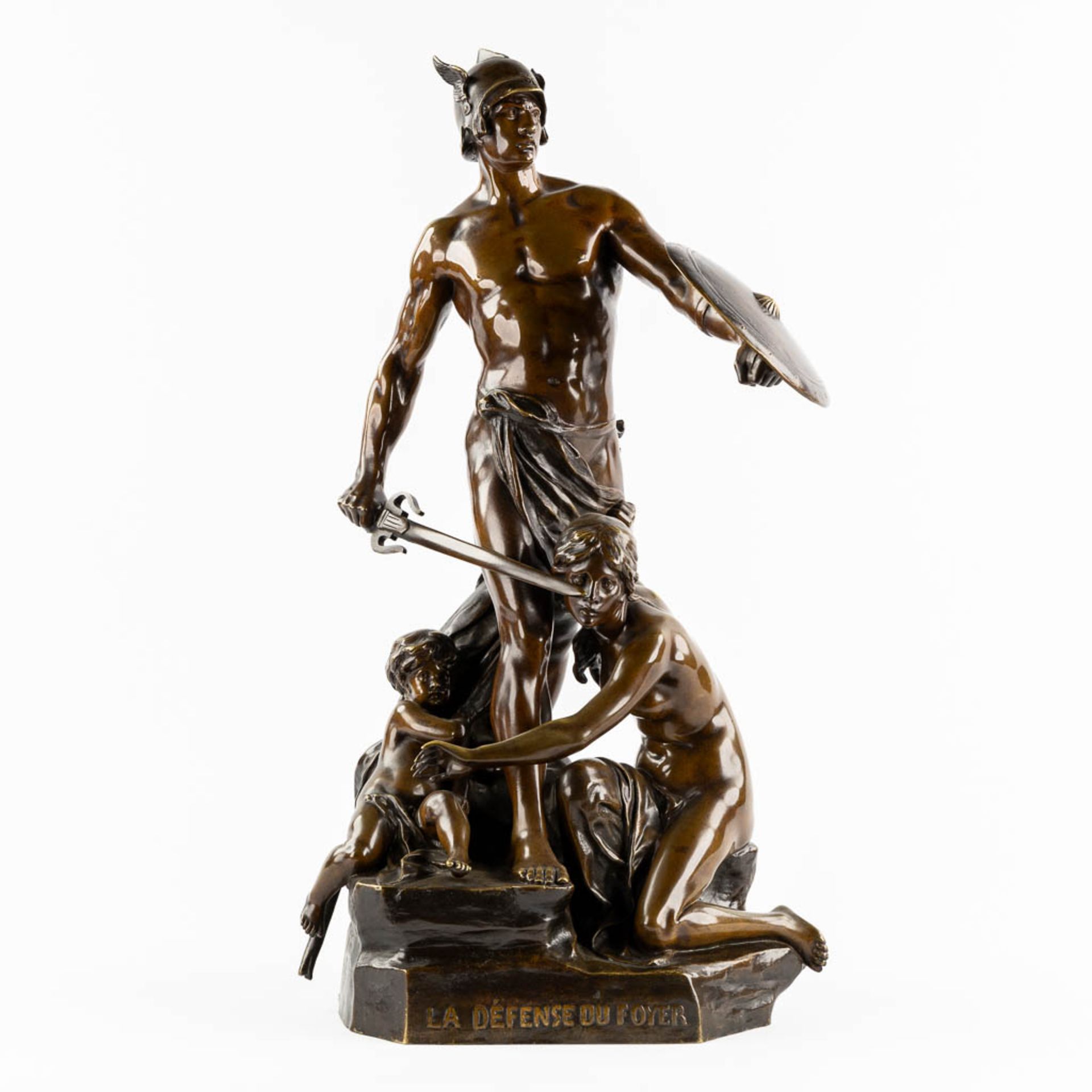 Emile Louis PICAULT (1833-1915) 'Défense Du Foyer', patinated bronze. (L:32 x W:31 x H:69 cm) - Image 3 of 12