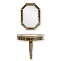 Deknudt, a console table and mirror, brass and glass. (L:80 x W:60 cm)