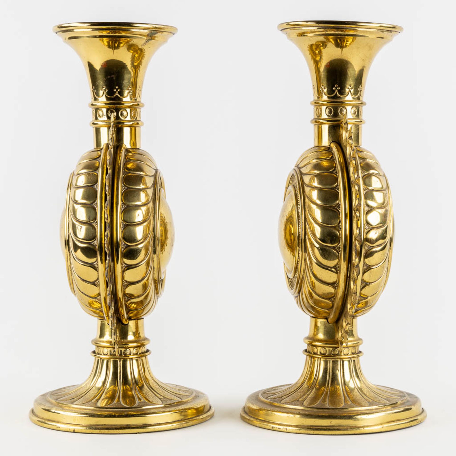 A pair of candelabra, brass, gothic Revival. (L:21 x W:27 x H:42 cm) - Image 6 of 11