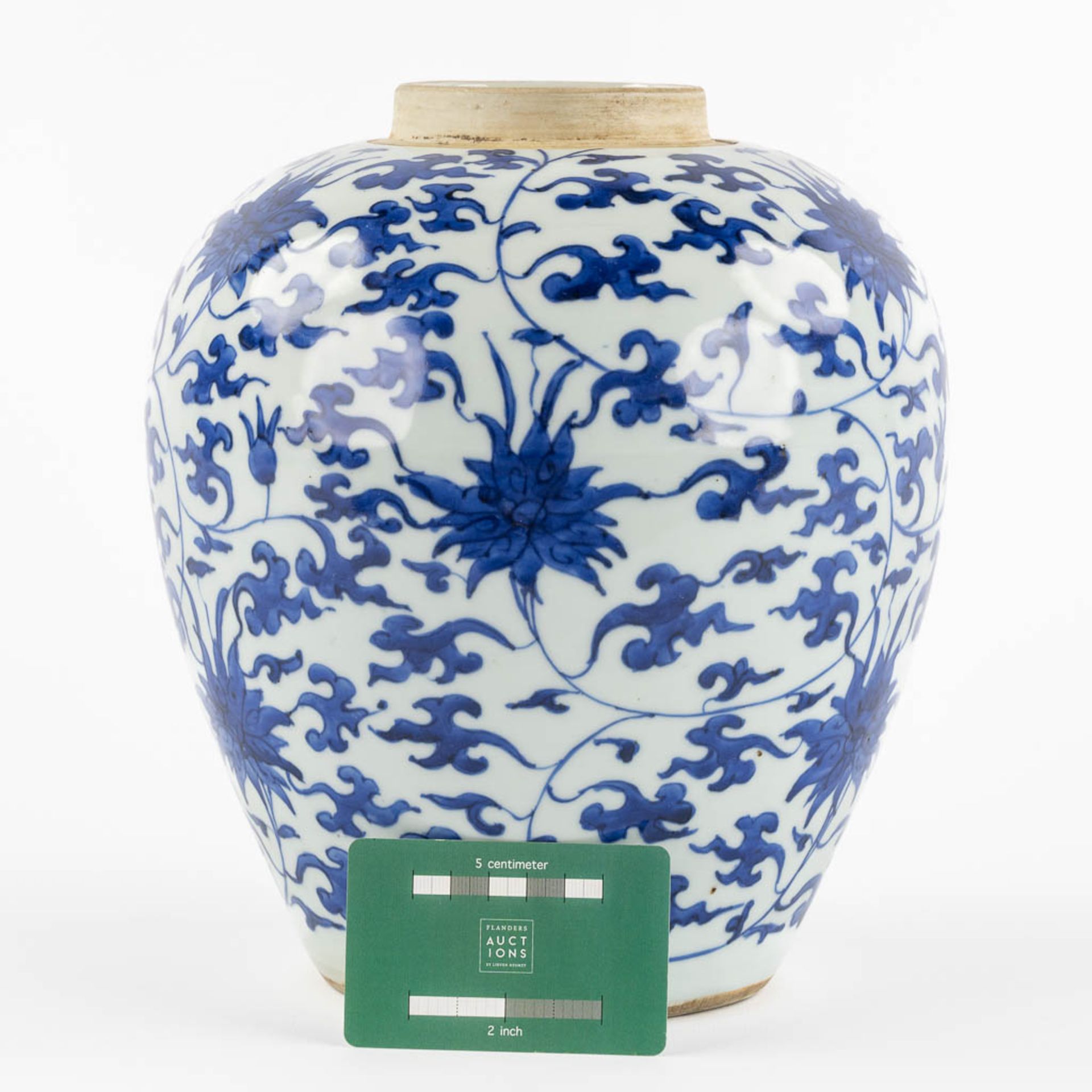 A Chinese jar, blue-white scrolling lotus, 20th C. (H:25 x D:21 cm) - Bild 2 aus 9