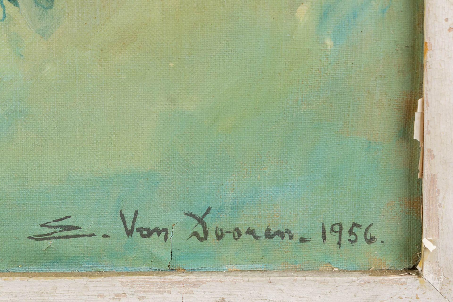 Edmond VAN DOOREN (1896-1965) 'Futuristic composition' oil on canvas. 1956. (W:120 x H:100 cm) - Image 9 of 11