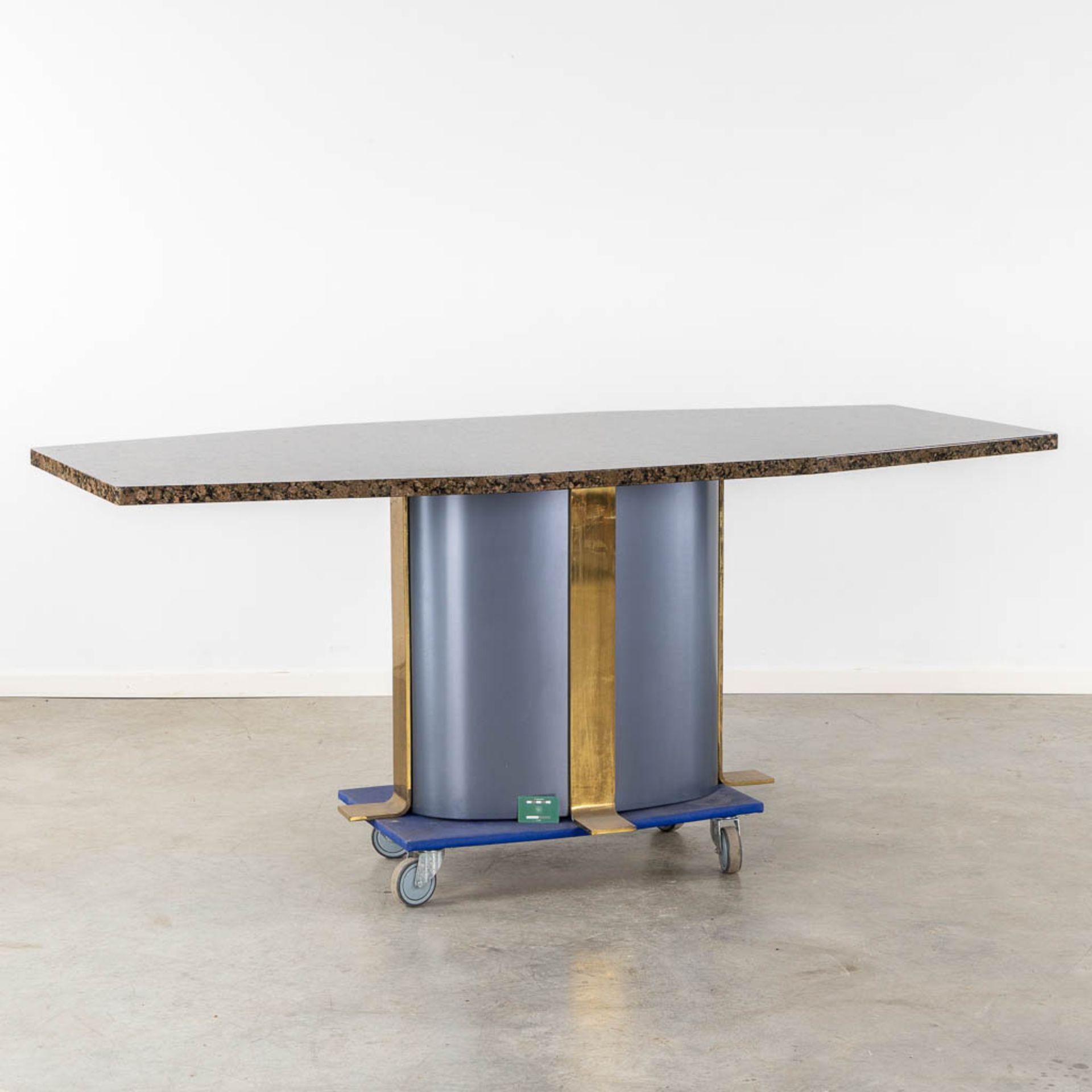 A diningroom table, bronze and patinated metal with a granite table top. (L:101 x W:210 x H:79 cm) - Bild 2 aus 10