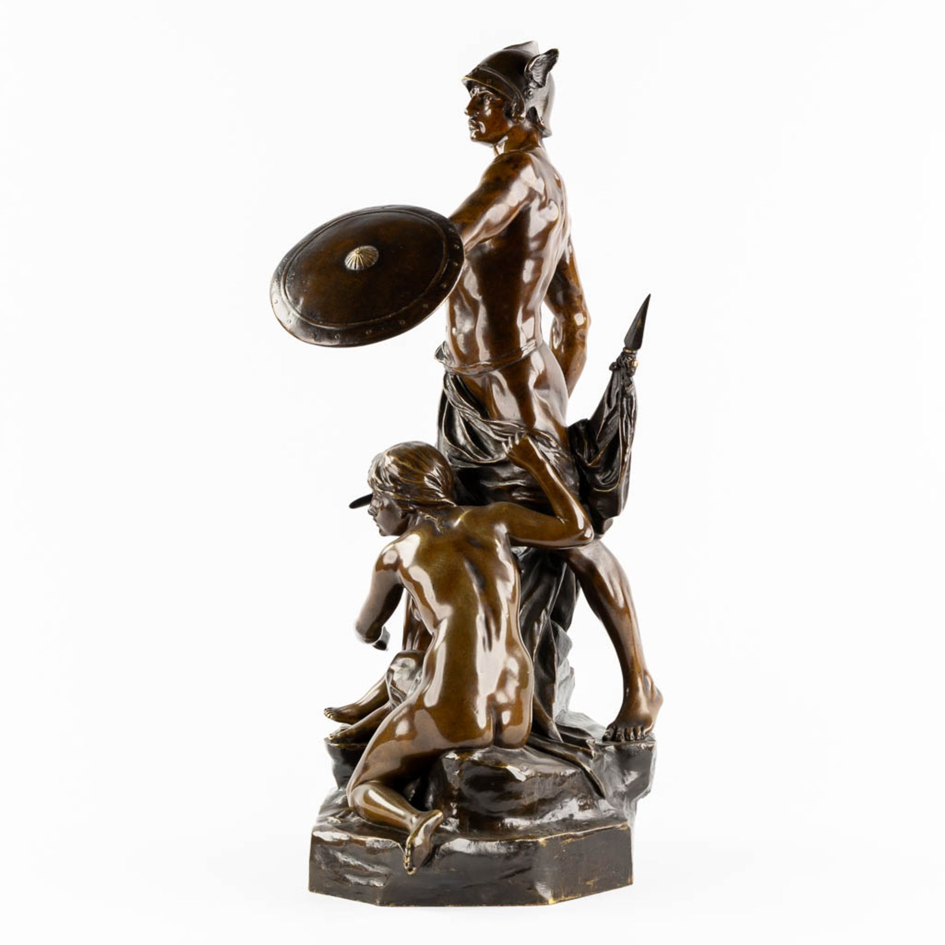 Emile Louis PICAULT (1833-1915) 'Défense Du Foyer', patinated bronze. (L:32 x W:31 x H:69 cm) - Image 4 of 12