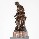 Mathurin MOREAU (1822-1912) 'The Spinner' patinated bronze. (L:26 x W:29 x H:73 cm)