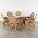 John MCGUIRE (1920-2013)(attr.) 'Dining room table and chairs' Bamboo and glass. (L:104 x W:179 x H: