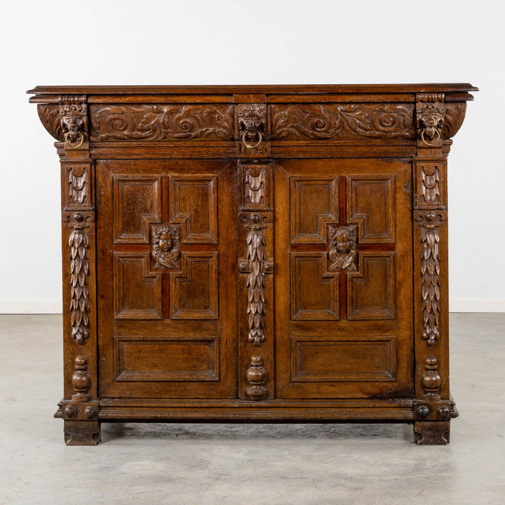 A cabinet, Flemish Renaissance, 17h C. (L:69 x W:158 x H:127 cm) - Image 5 of 18