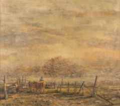 Leon ENGELEN (1943) 'Cattle in the mist' oil on canvas. (W:80 x H:70 cm)