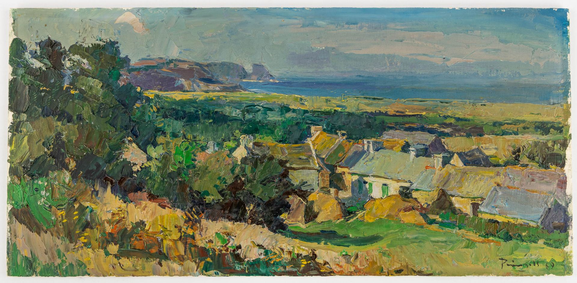 Leo PRINGELS (1901-1992) 'Lansdscape of the Normandic coast' oil on board. (W:46 x H:22 cm) - Image 3 of 7
