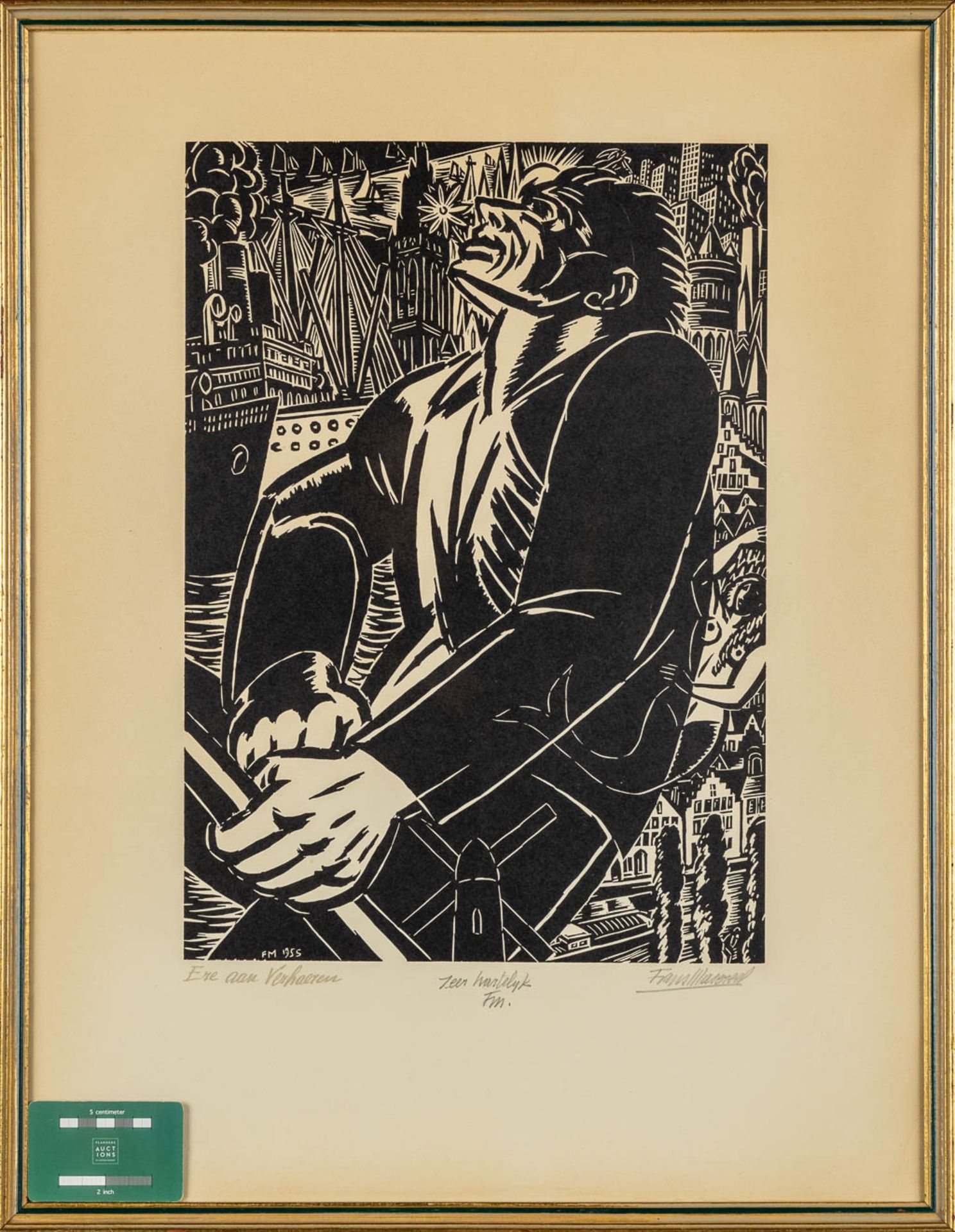 Frans MASEREEL (1889-1972) 'Ere Aan Verhaeren' een houtsnede. 1955. (W:32 x H:45 cm) - Bild 2 aus 8