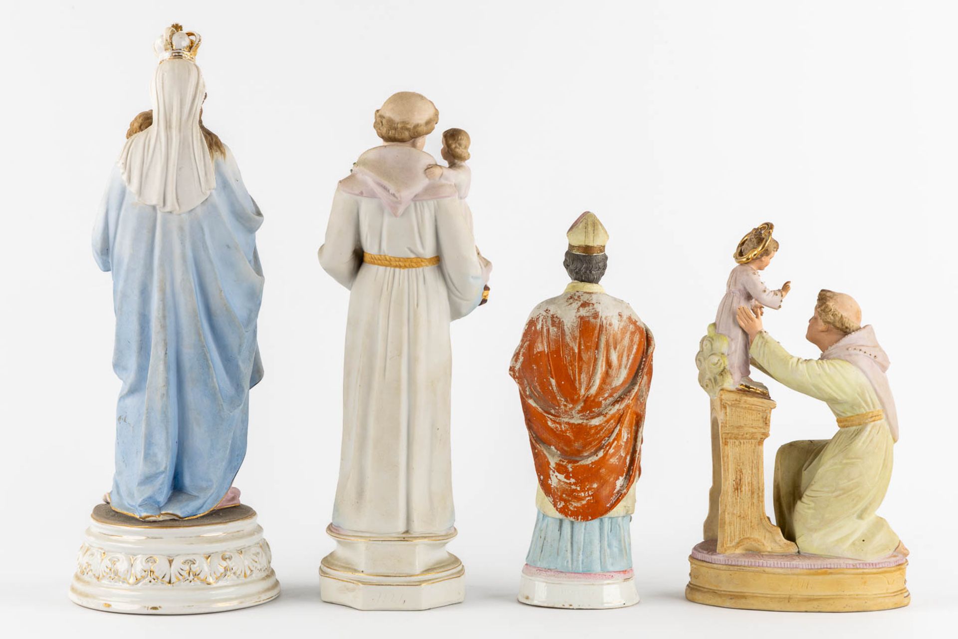 Nine bisque porcelain figurines of Saints, Madonna's. 20th C. (H:48 cm) - Image 8 of 9