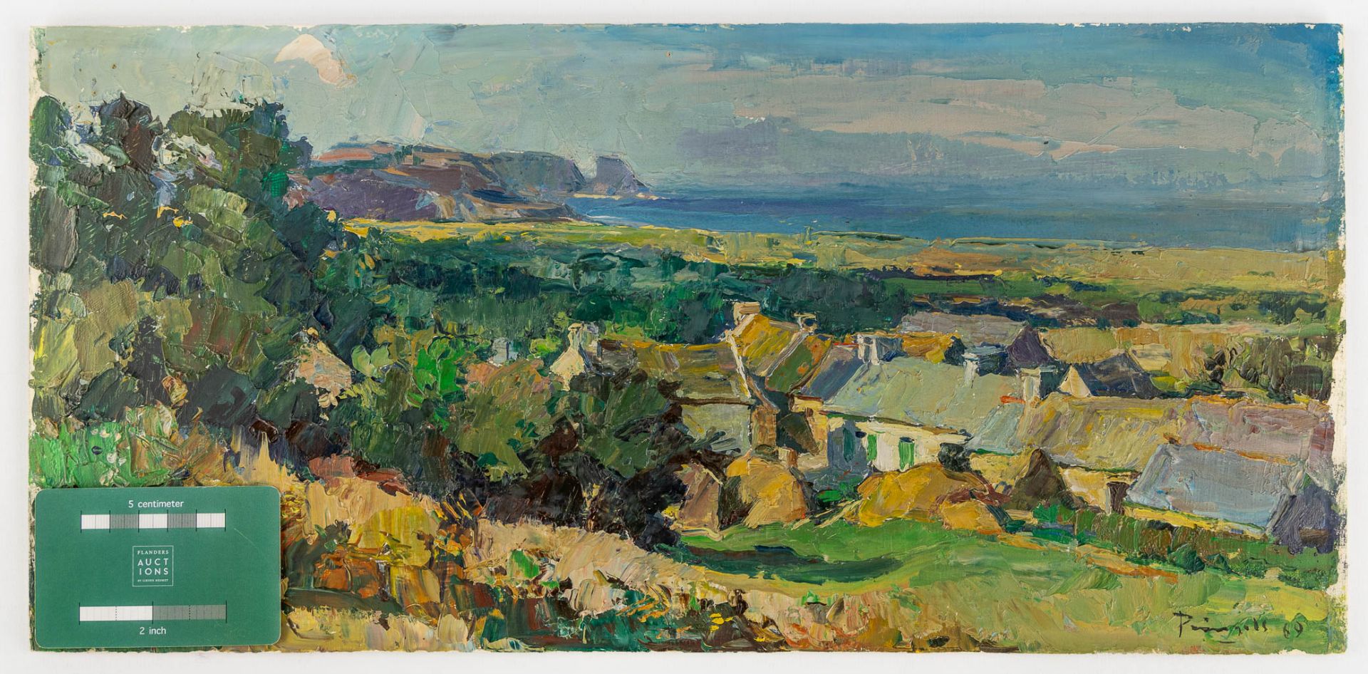 Leo PRINGELS (1901-1992) 'Lansdscape of the Normandic coast' oil on board. (W:46 x H:22 cm) - Image 2 of 7
