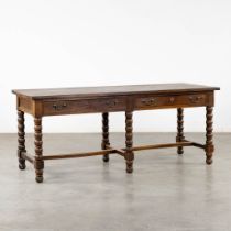 An antique table with 2 drawers, 19th C. (L:74 x W:200 x H:80 cm)