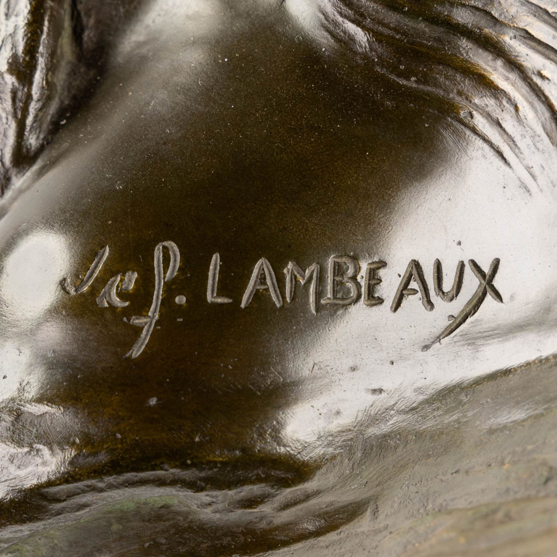 Jef LAMBEAUX (1852-1908) 'La Fierté' patinated bronze. (L:20 x W:35 x H:47 cm) - Image 9 of 10