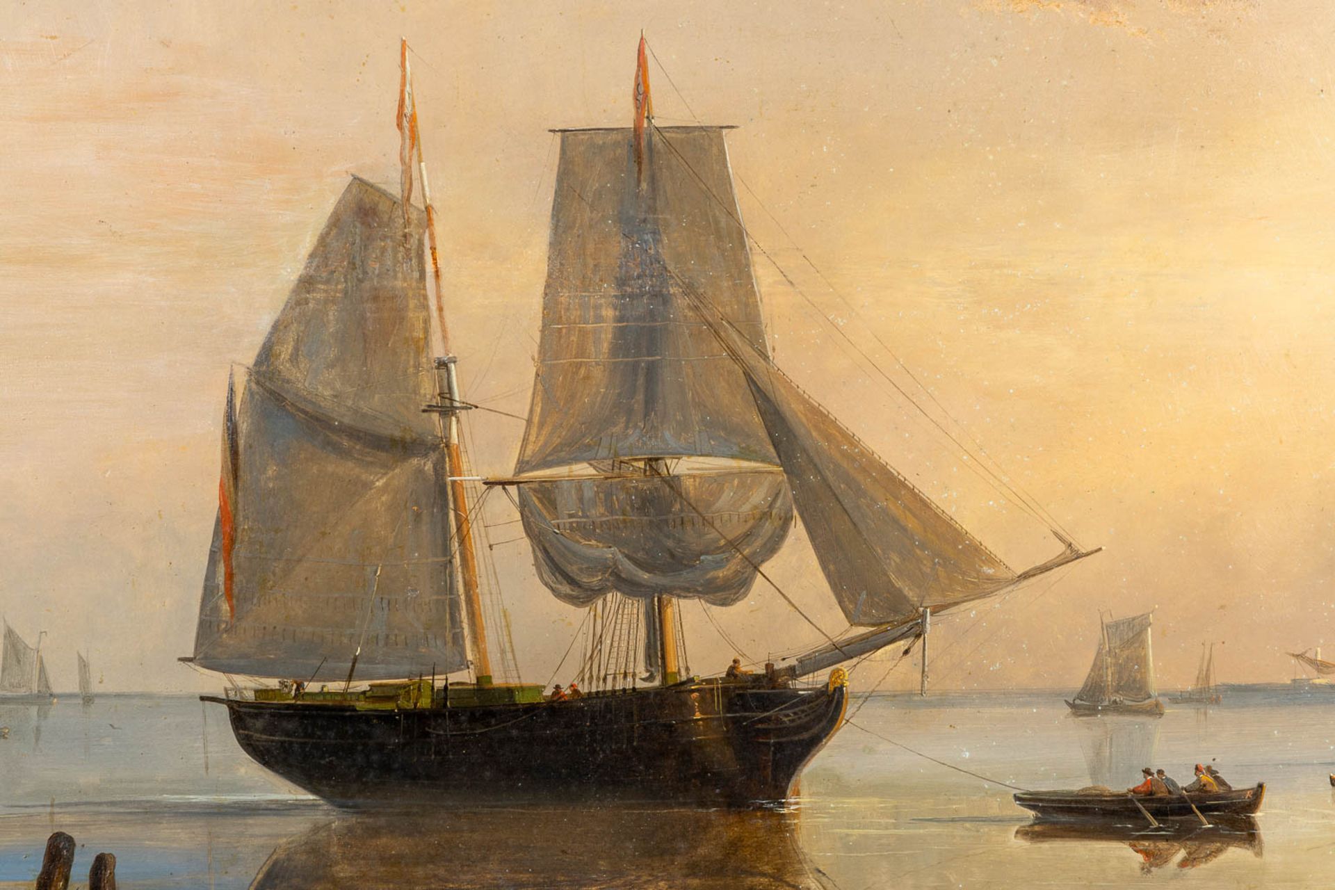 Egide LINNIG (1821-1860) 'Harbor View' oil on panel. (W:70,5 x H:50 cm) - Image 4 of 7