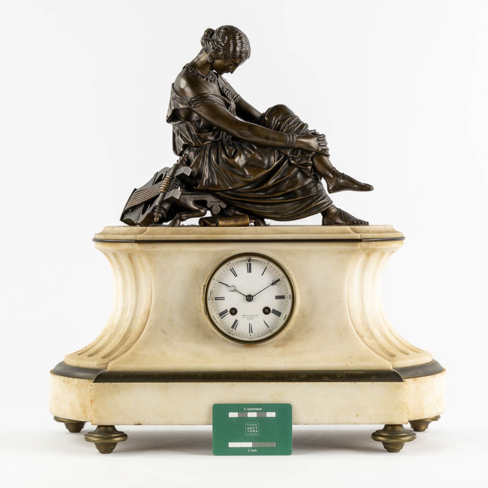 James PRADIER (1790-1852) 'Mantle Clock', patinated bronze on White Carrara marble. (L:21 x W:45 x H - Bild 2 aus 11