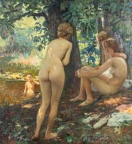 Georges DE SLOOVERE (1873-1970) 'Les Baigneuses' oil on canvas. (W:120 x H:130 cm)