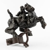 P. LAMBERT (XX) 'Riding a horse' patinated bronze, Ducros Foundry Mark. (L:15 x W:27 x H:28 cm)