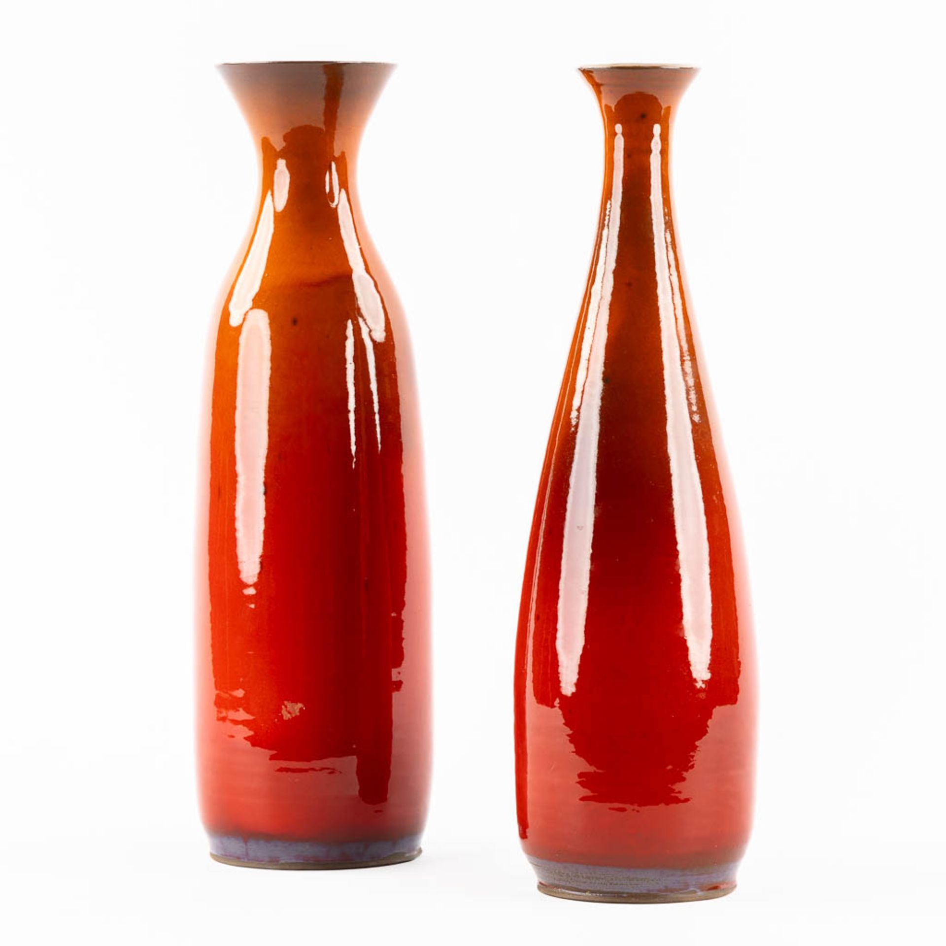 Oswald TIEBERGHIEN (1936) 'Two Vases' glazed ceramics. (H:41 x D:11 cm)